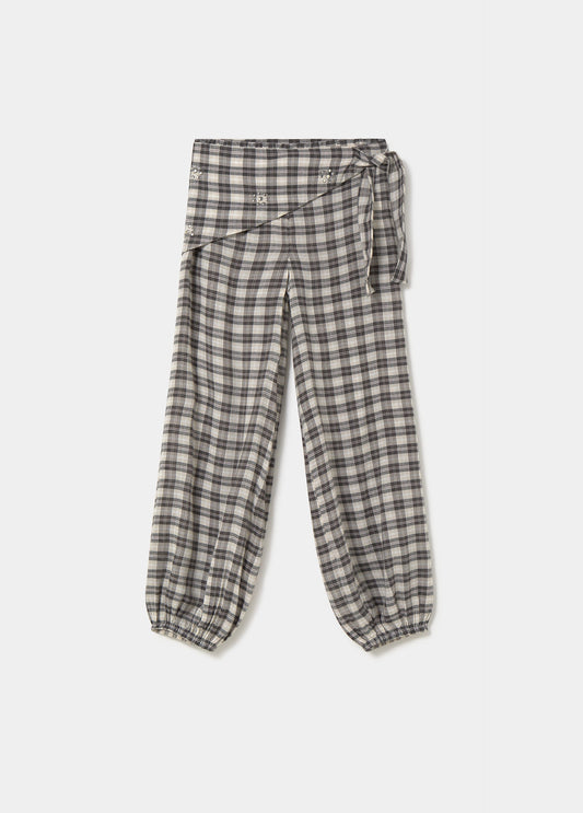 Pantalón bombacho cuadros con pañuelo