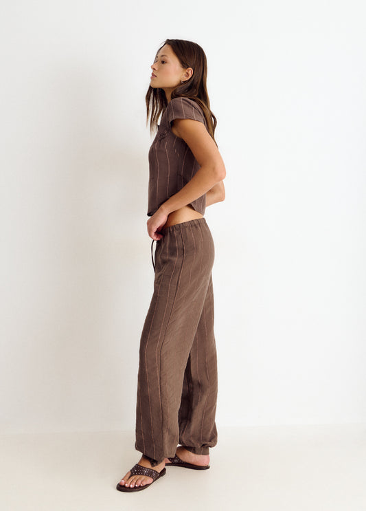 Pantalón largo bombacho tejido rayas