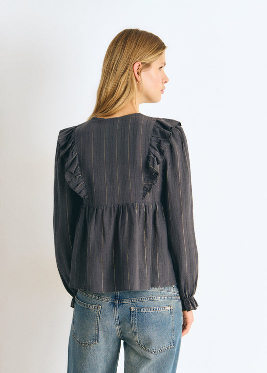 Blusa detalle volantes raya lurex