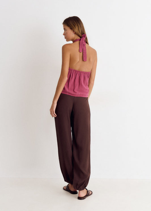 Top halter cuello crochet