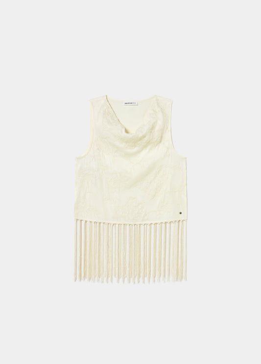 Top jacquard con flecos