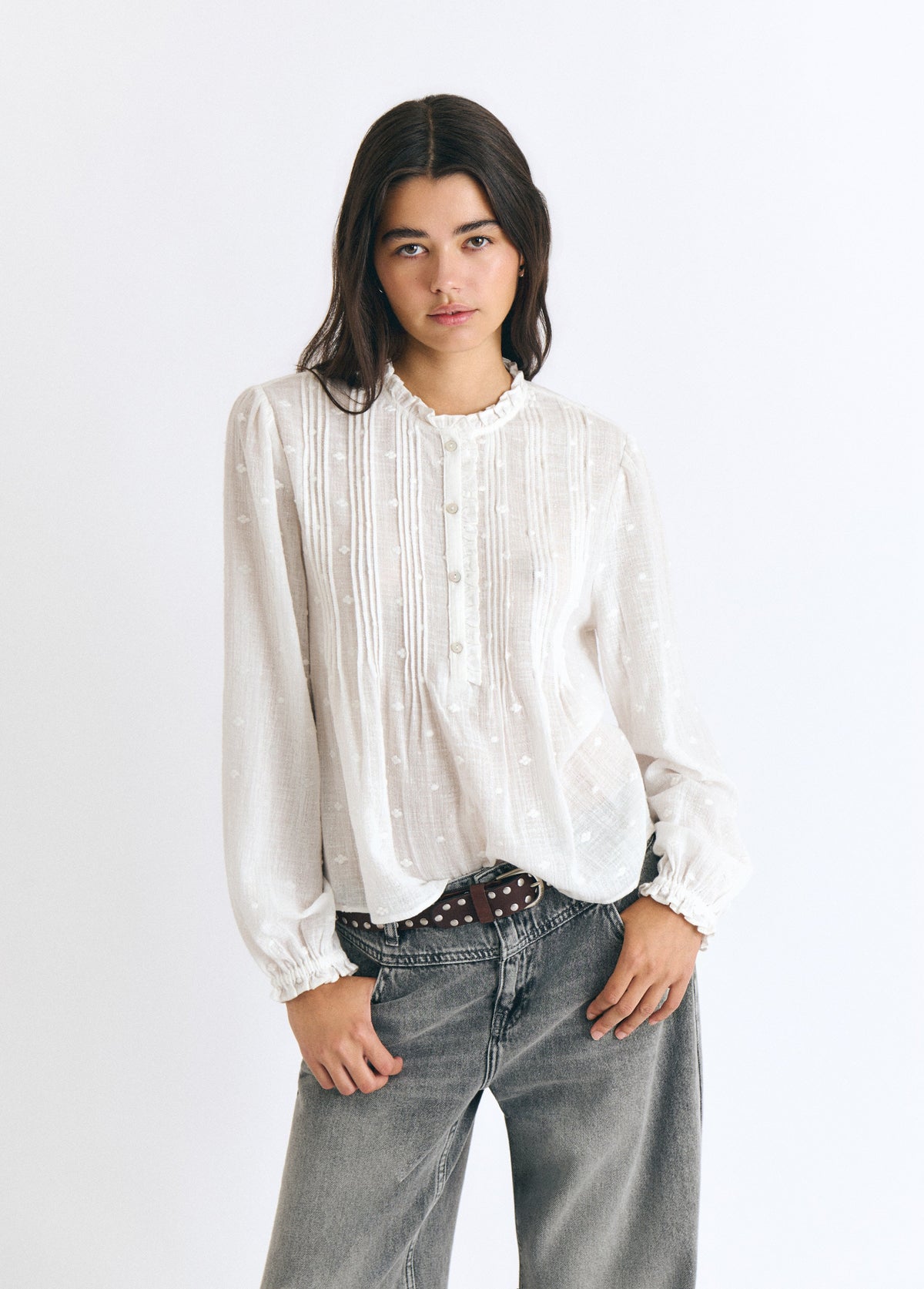 Blusa jaretas lurex manga larga