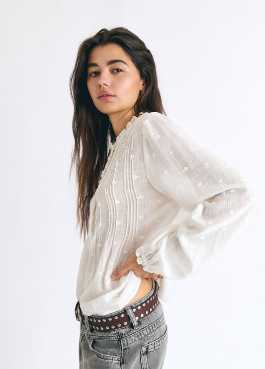 Blusa jaretas lurex manga larga