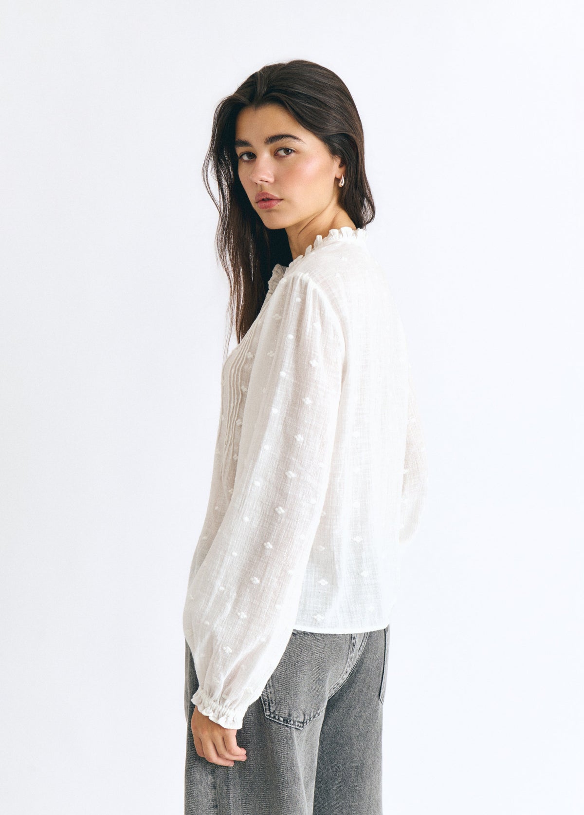 Blusa jaretas lurex manga larga