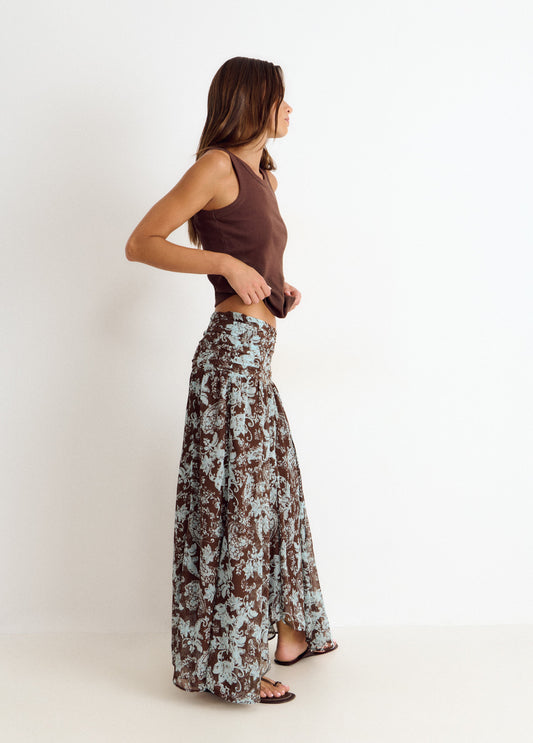 Falda larga cintura smock estampado