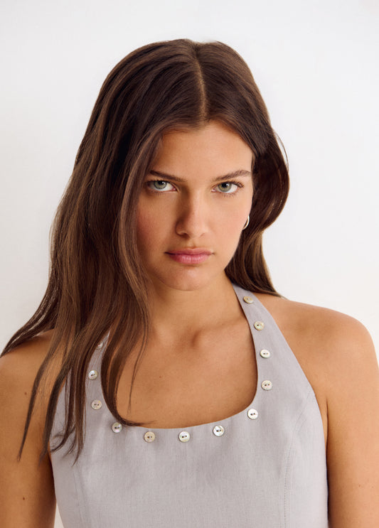 Top halter lino botones nácar
