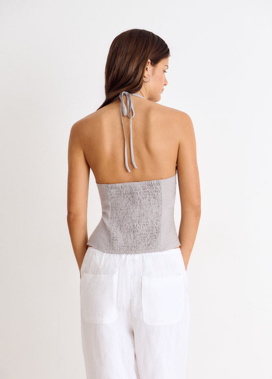 Top halter lino botones nácar