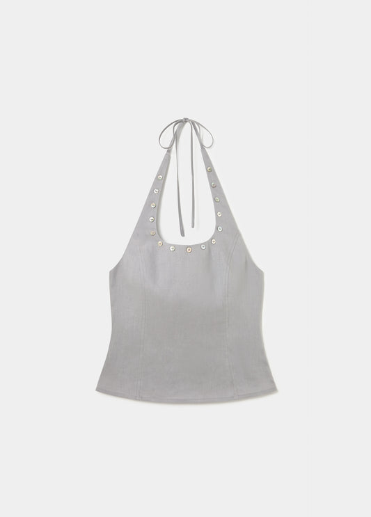 Top halter lino botones nácar