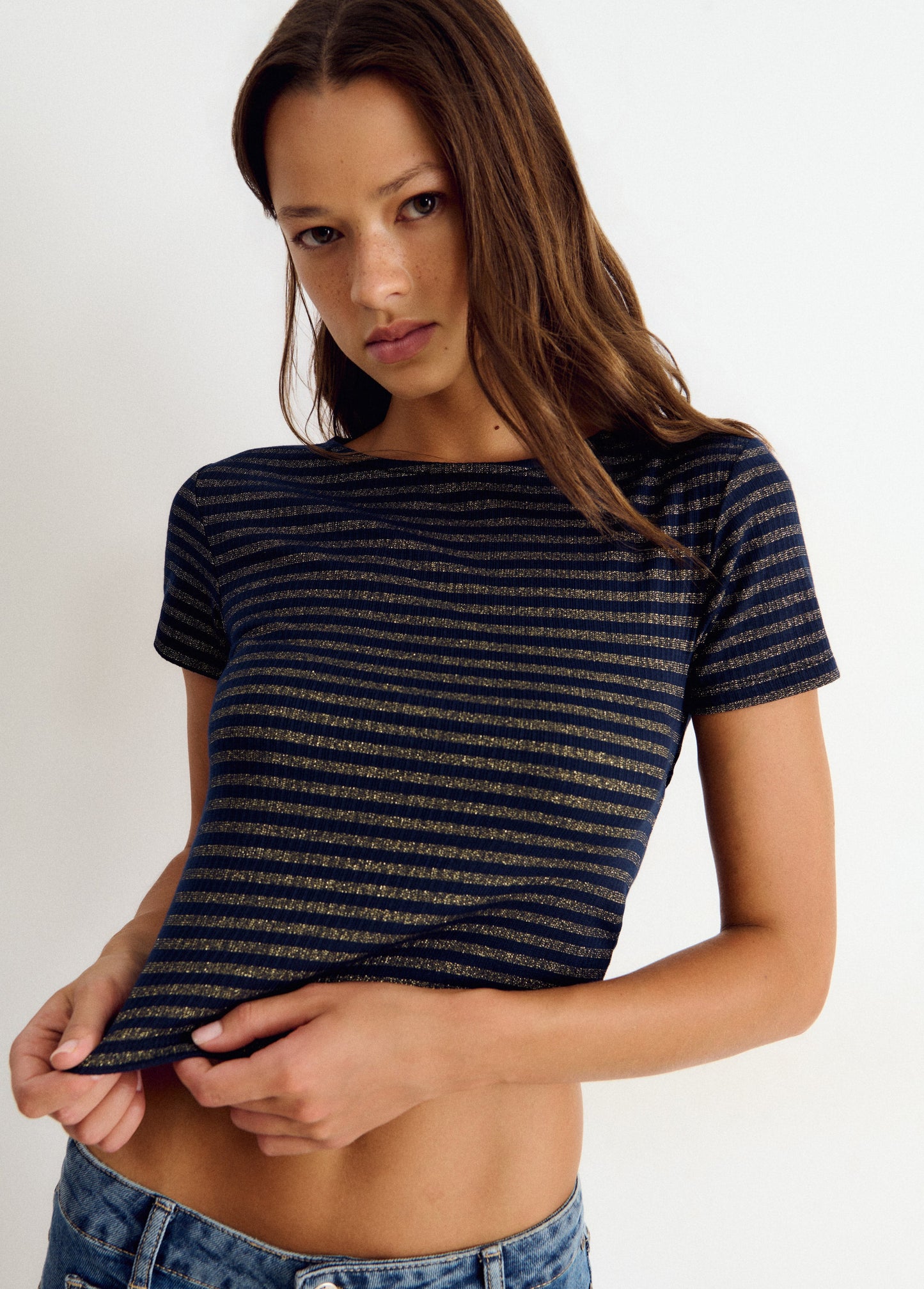Camiseta raya lurex espalda abierta