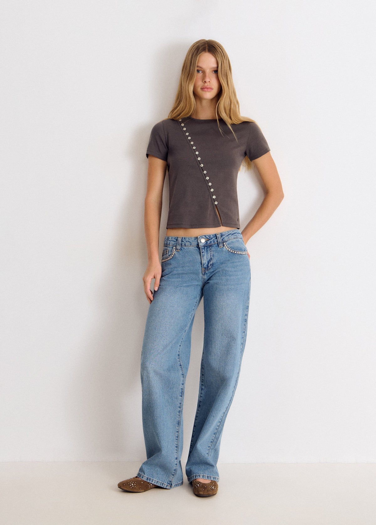 Camiseta canalé botones