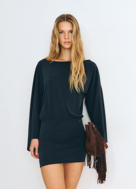 Vestido cupro manga capa