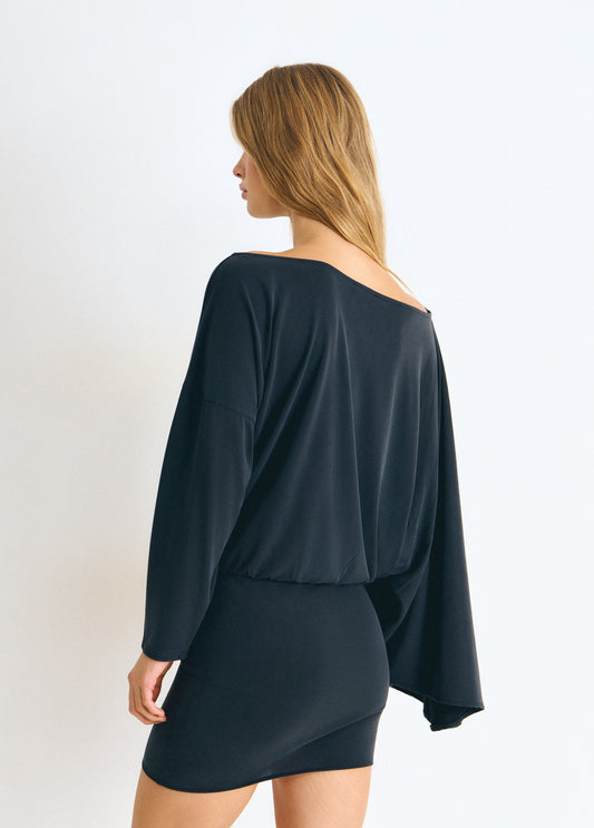 Vestido cupro manga capa