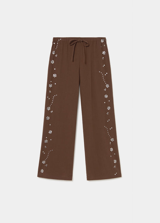 Pantalón fluido detalle lentejuelas lateral