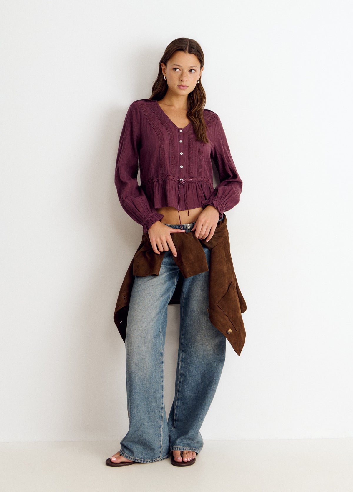 Blusa manga larga volantes
