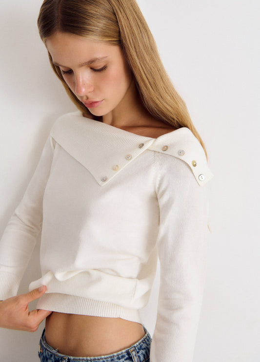 Jersey cuello canalé botones