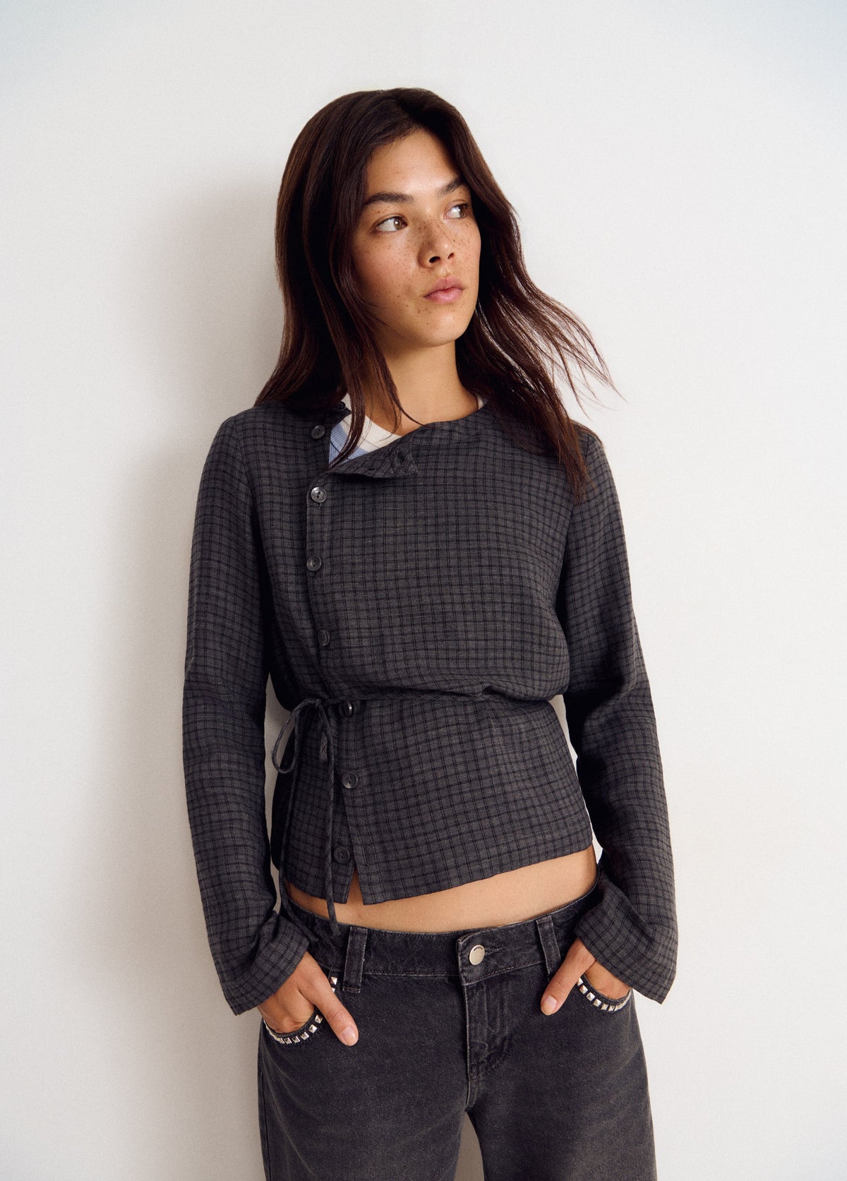 Blusa cuadros detalle botones