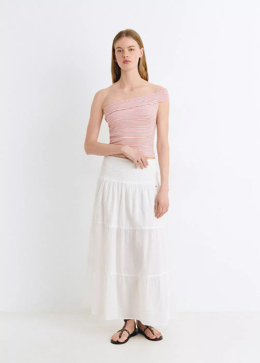 Top asimétrico raya tejida