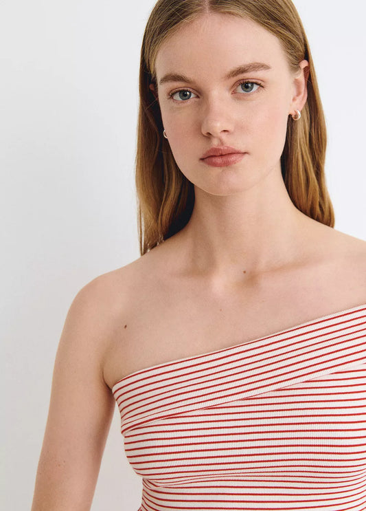 Top asimétrico raya tejida