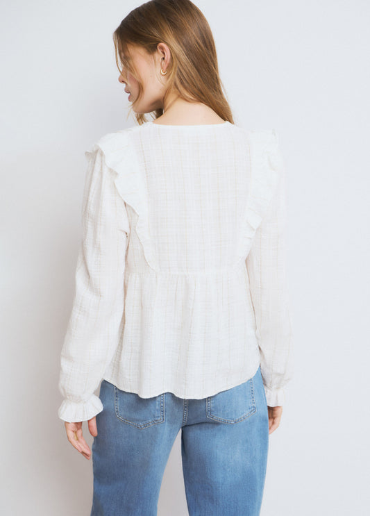 Blusa detalle volantes raya lurex