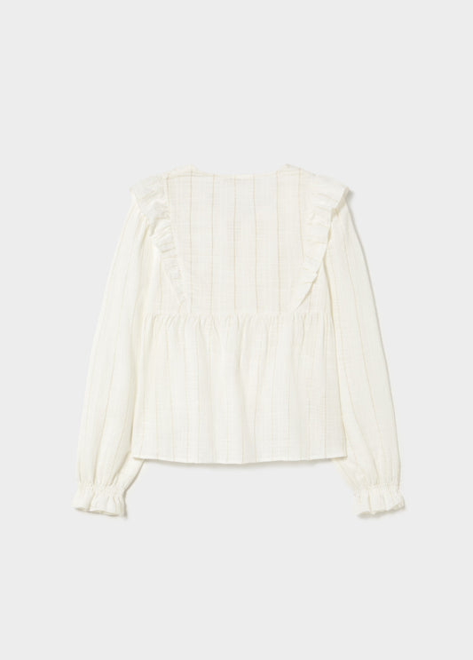 Blusa detalle volantes raya lurex