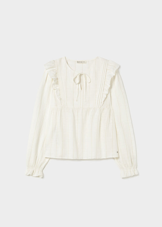 Blusa detalle volantes raya lurex