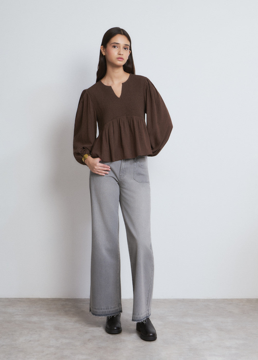 Blusa escote smock