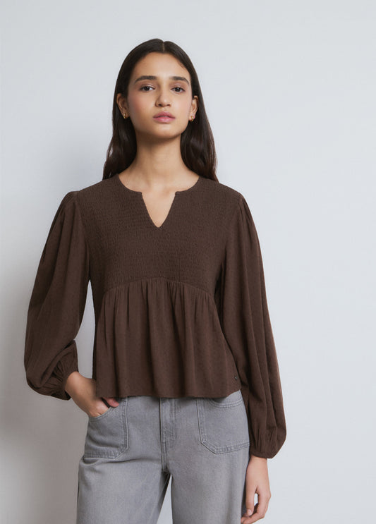 Blusa escote smock