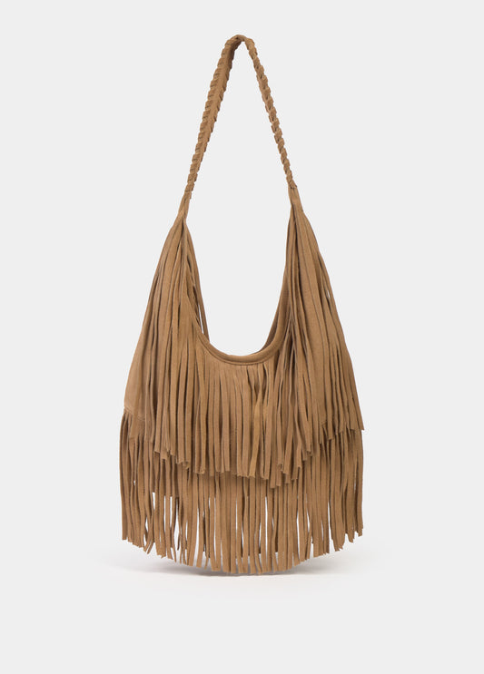 Bolso hombro flecos piel