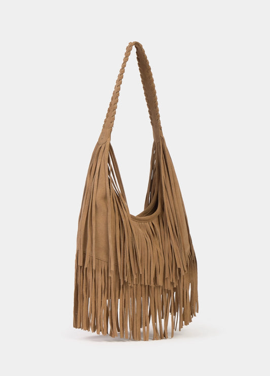 Bolso hombro flecos piel