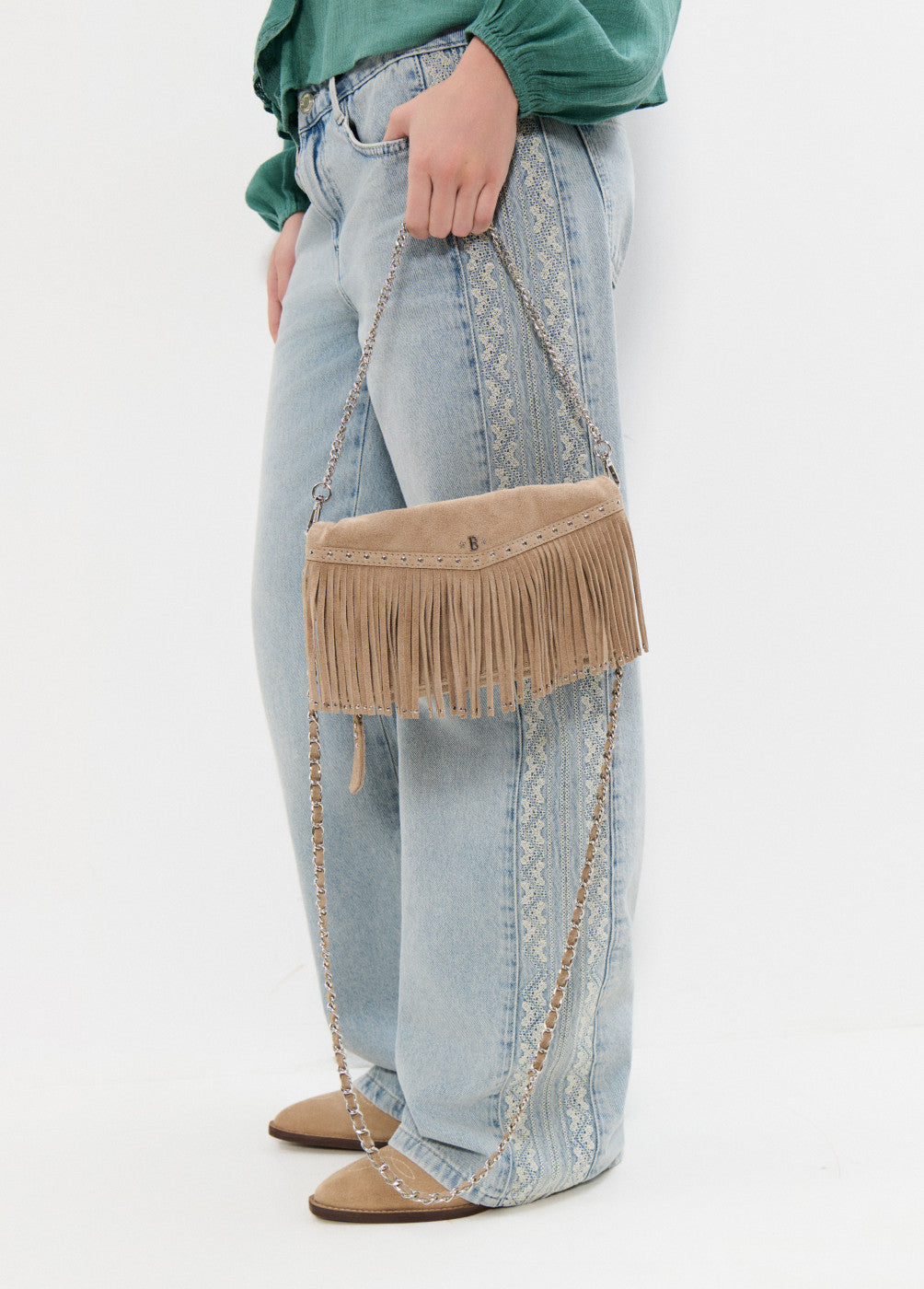 Bolso solapa flecos piel