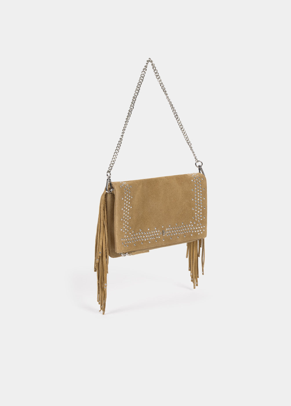 Bolso solapa tachitas flecos piel
