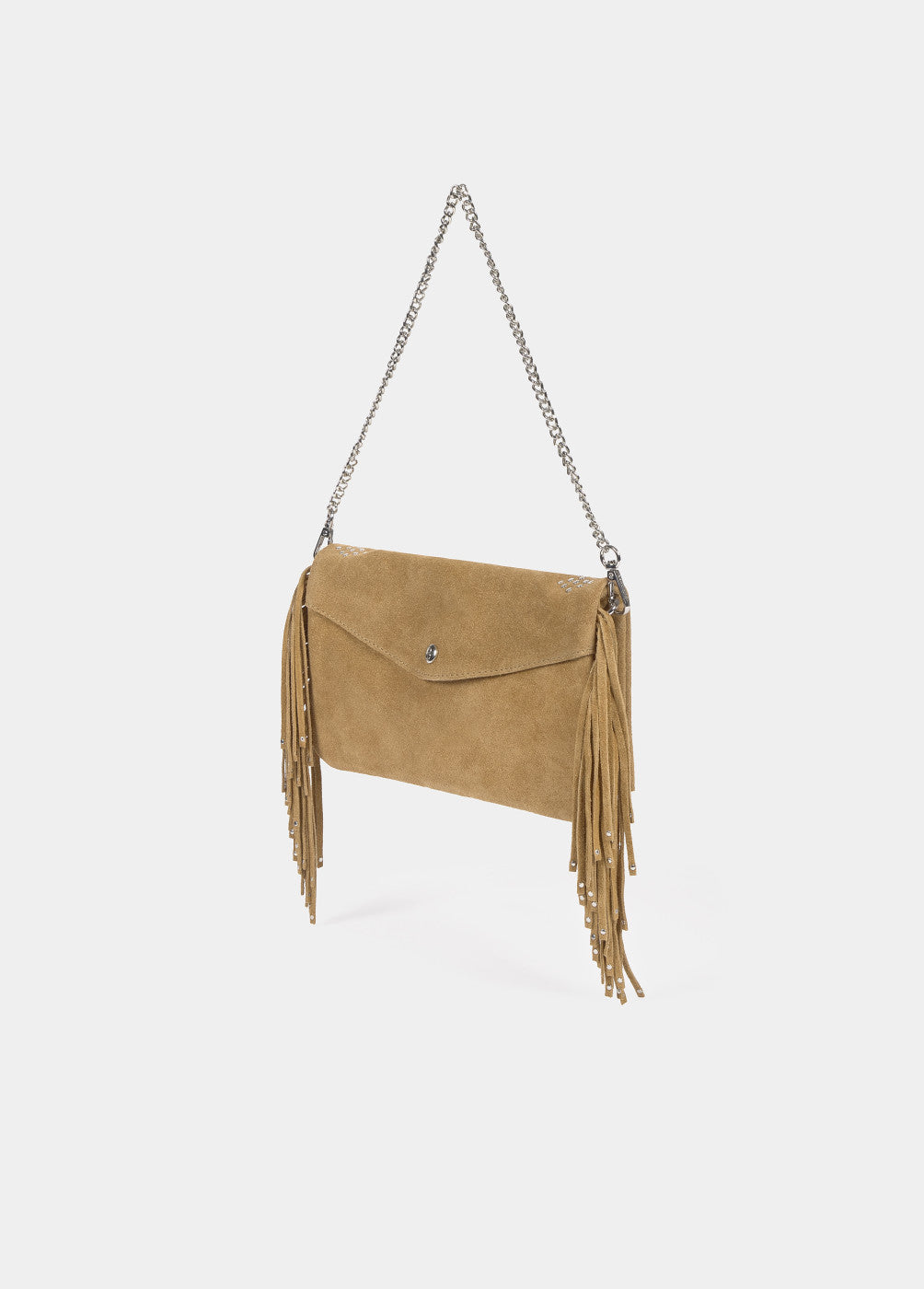 Bolso solapa tachitas flecos piel