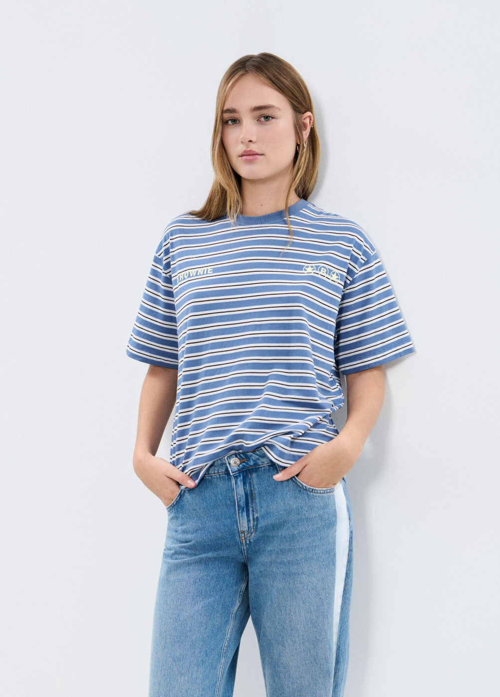 Camiseta raya tejida con print