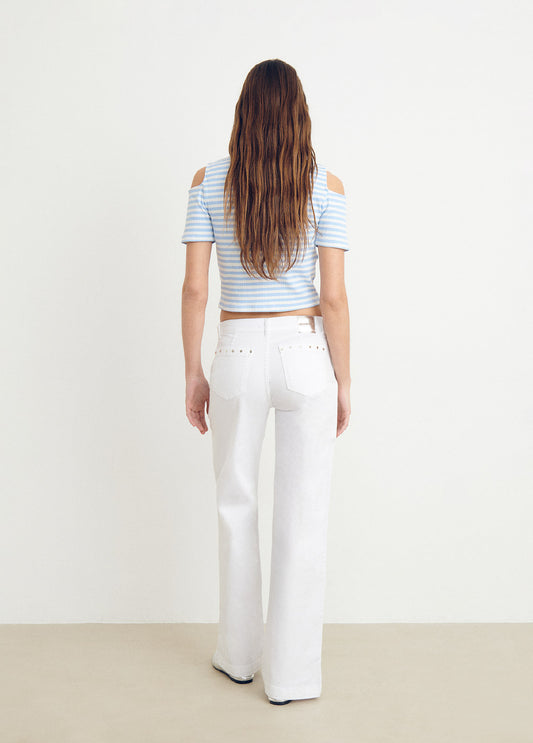 Camiseta rayas cut-out hombro y bordado