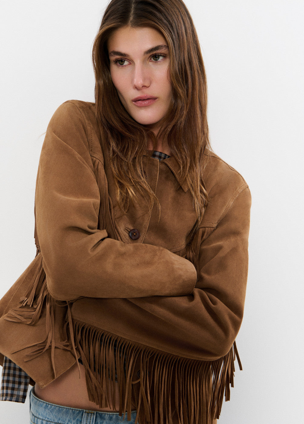 Chaqueta piel suede flecos