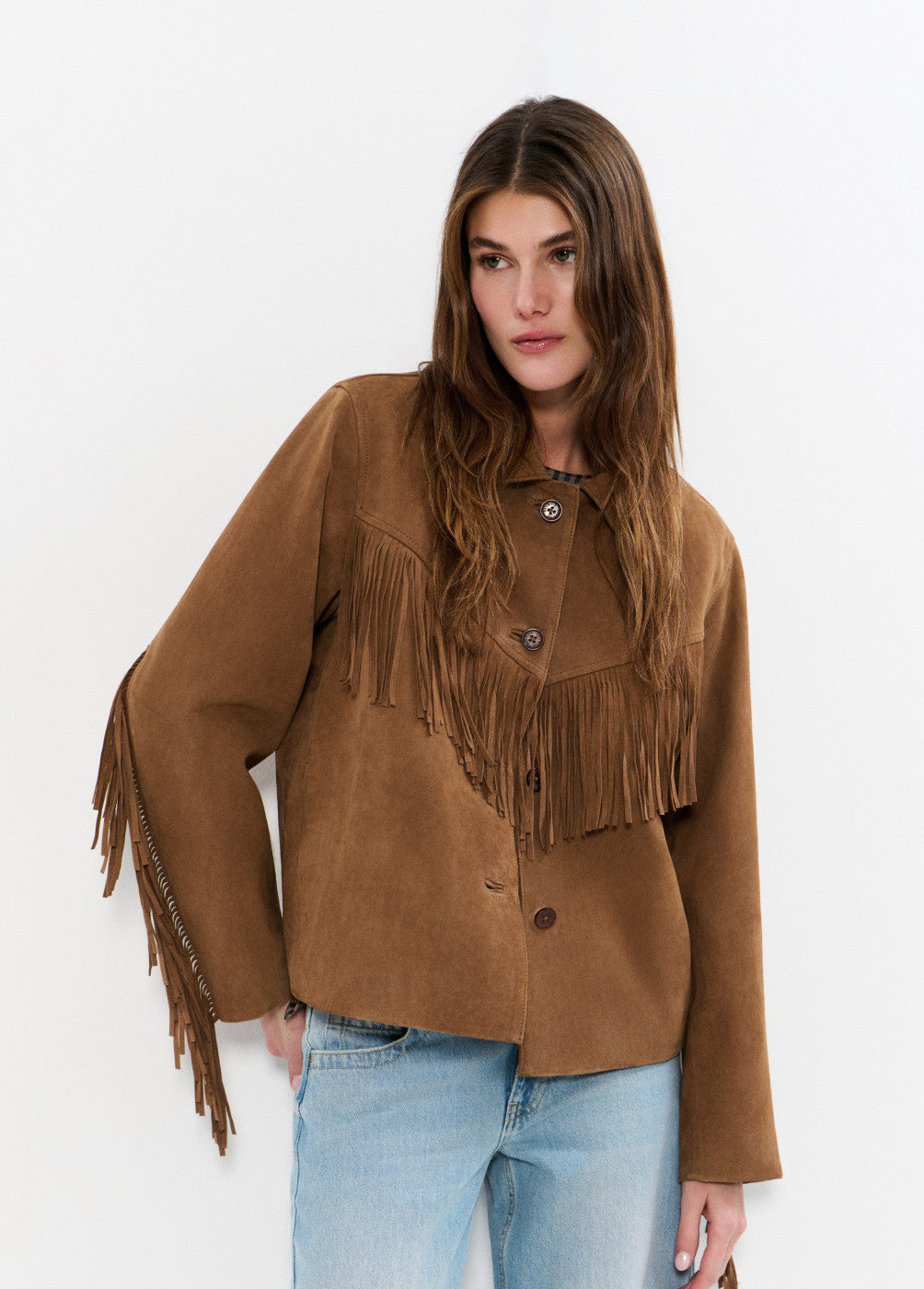 Chaqueta piel suede flecos