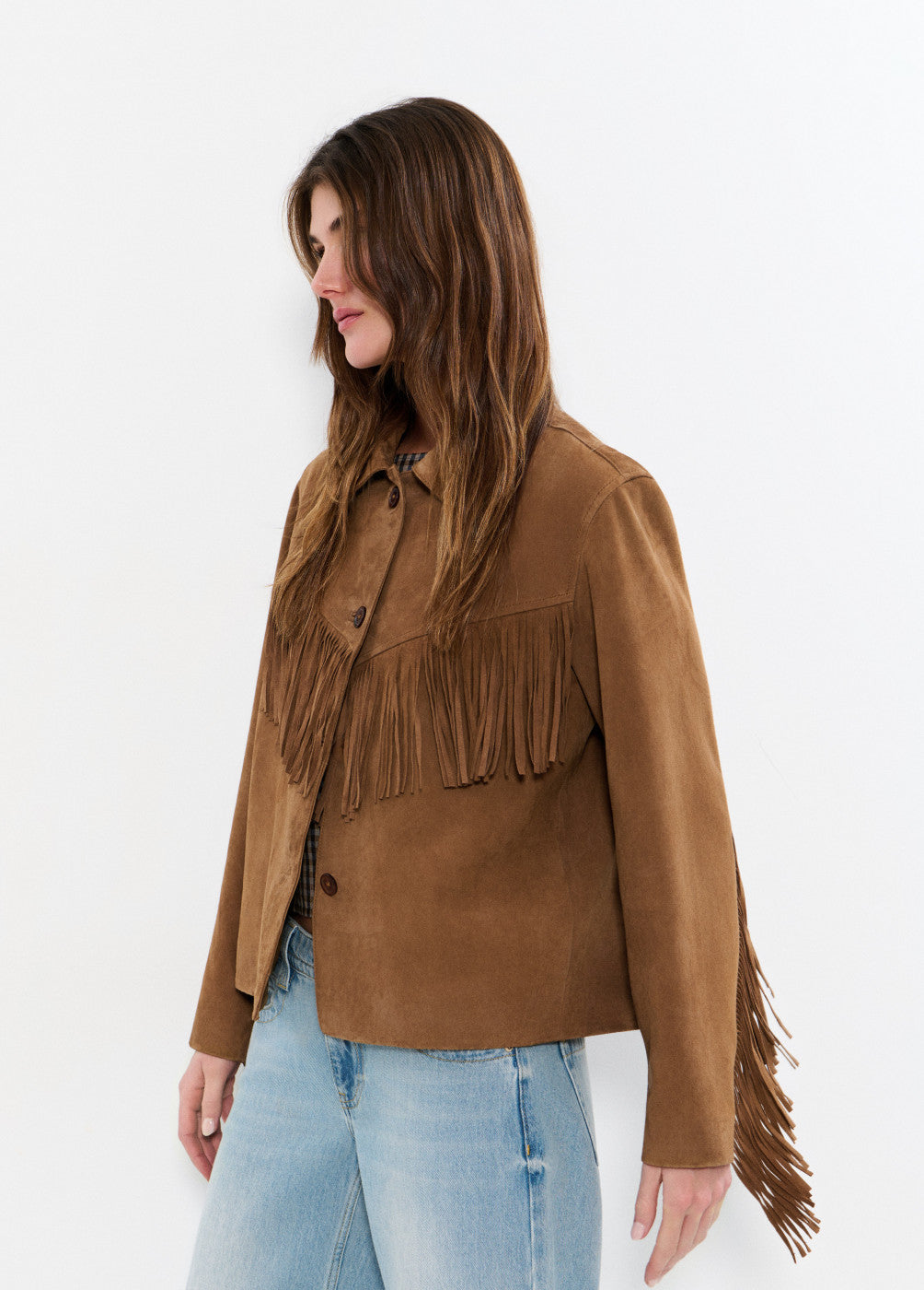 Chaqueta piel suede flecos