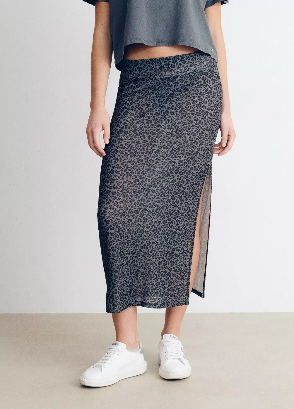 Falda midi animal print