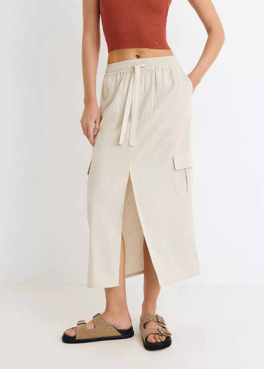 Falda midi cargo lino