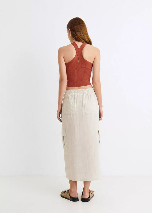 Falda midi cargo lino
