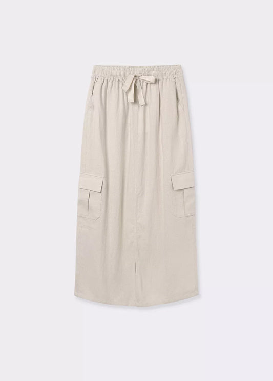 Falda midi cargo lino
