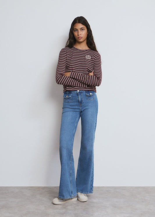 Jeans campana bolsillos frontales azul medio