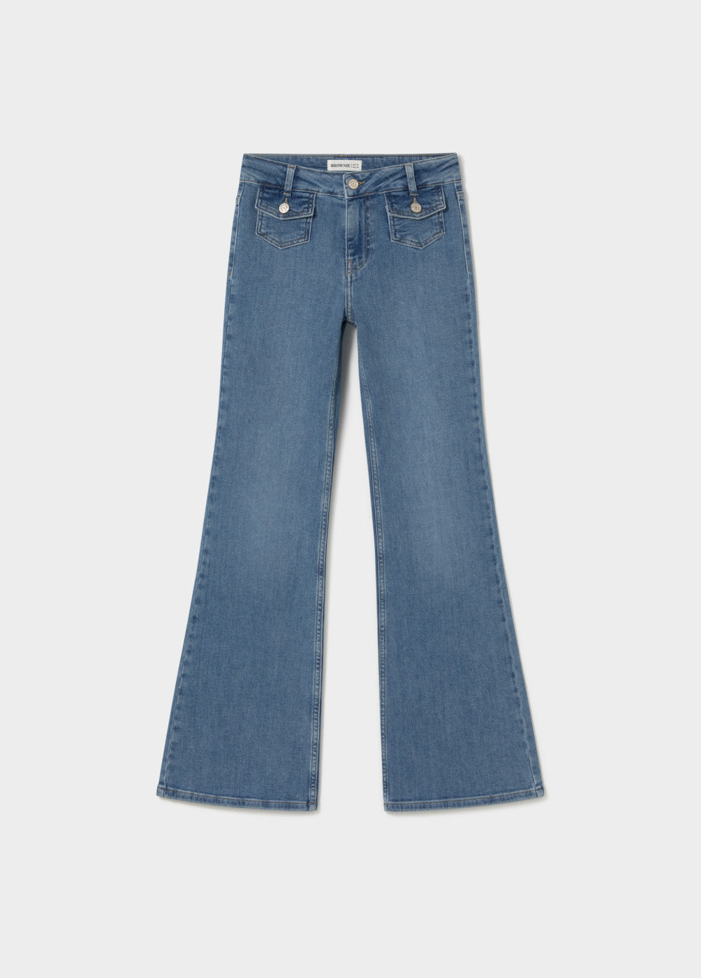 Jeans campana bolsillos frontales azul medio