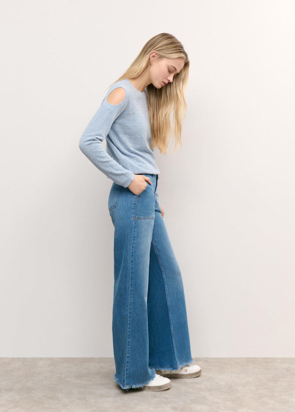 Jeans culotte bajo desflecado