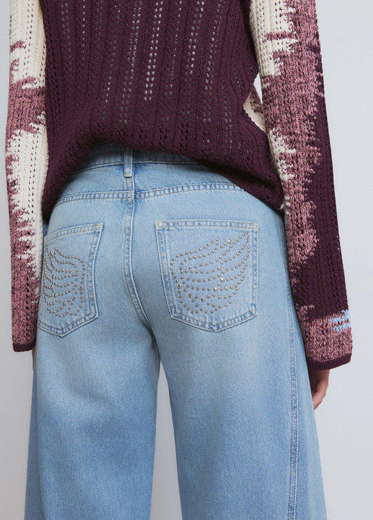 Jeans culotte pieza lateral alas bolsillo