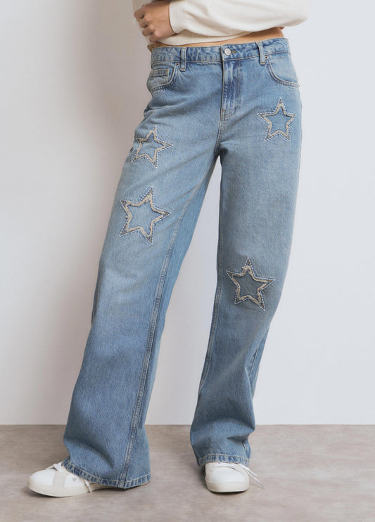 Jeans estrellas parche desflecado