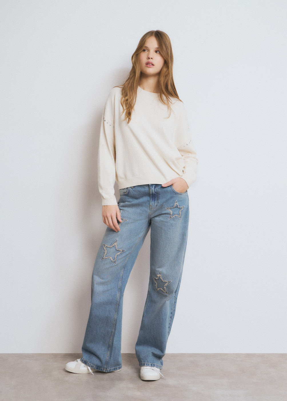 Jeans estrellas parche desflecado