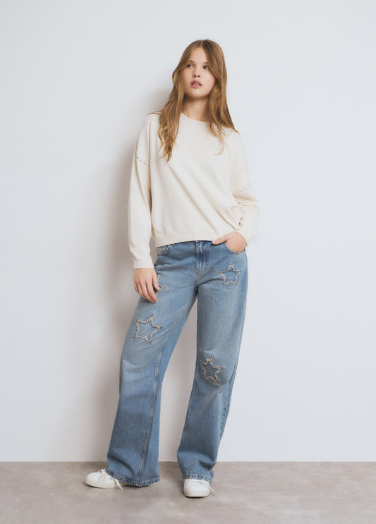 Jeans estrellas parche desflecado