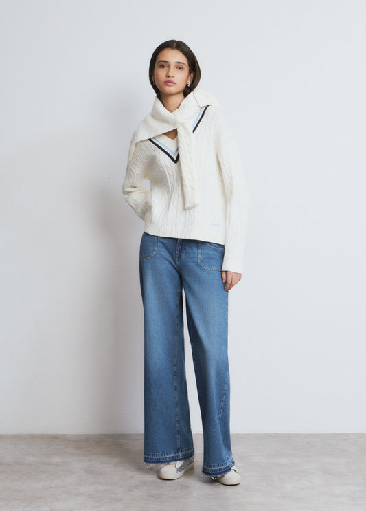 Jersey cuello pico trenzas