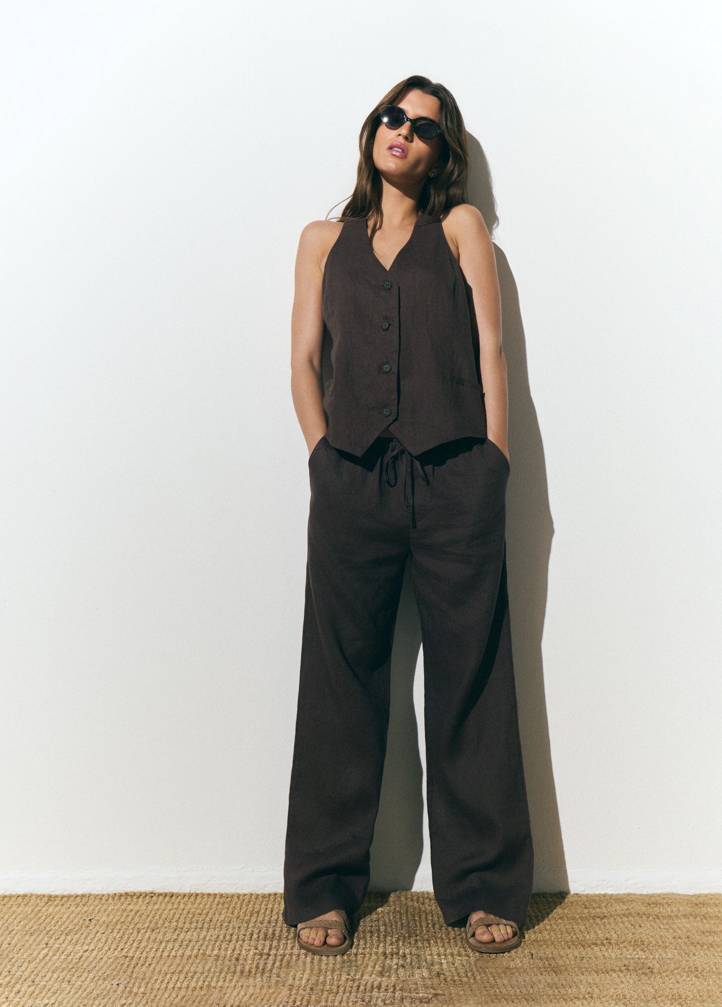 Pantalón cintura detalle lino